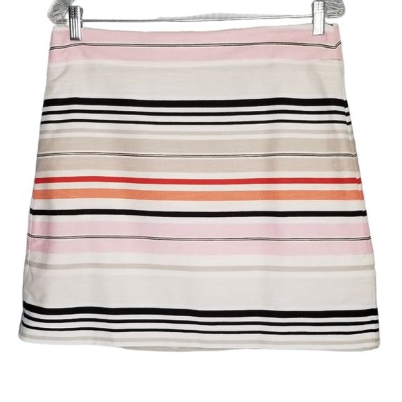 Ann Taylor LOFT Size 12 Skirt Cotton Stripe Pencil Lined Back Zip Stretch - Picture 2 of 4